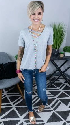 The ZigZag Stripe Heather Grey Favorite Basic Top [NO RETURNS] TOPS & TUNICS