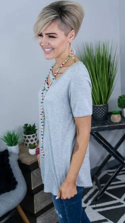 The ZigZag Stripe Heather Grey Favorite Basic Top [NO RETURNS] TOPS & TUNICS