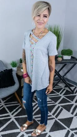 The ZigZag Stripe Heather Grey Favorite Basic Top [NO RETURNS] TOPS & TUNICS