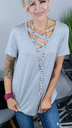 The ZigZag Stripe Heather Grey Favorite Basic Top [NO RETURNS] TOPS & TUNICS