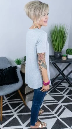 The ZigZag Stripe Heather Grey Favorite Basic Top [NO RETURNS] TOPS & TUNICS