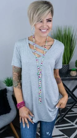 The ZigZag Stripe Heather Grey Favorite Basic Top [NO RETURNS] TOPS & TUNICS