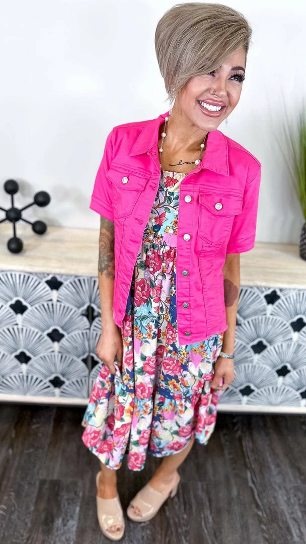 The ZigZag Stripe Hot Pink Let's Escape Denim Jacket