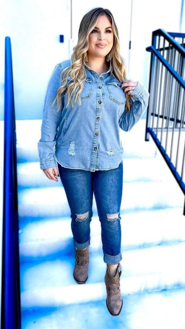 The ZigZag Stripe TOPS & TUNICS In My Favor Denim Top