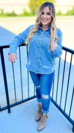 The ZigZag Stripe TOPS & TUNICS In My Favor Denim Top