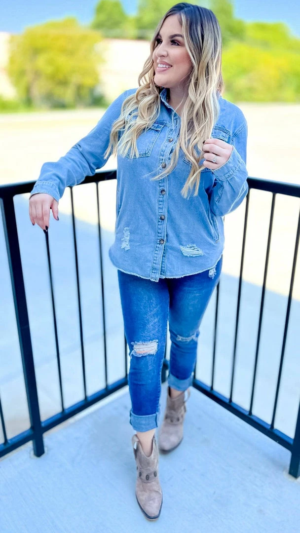 The ZigZag Stripe TOPS & TUNICS In My Favor Denim Top