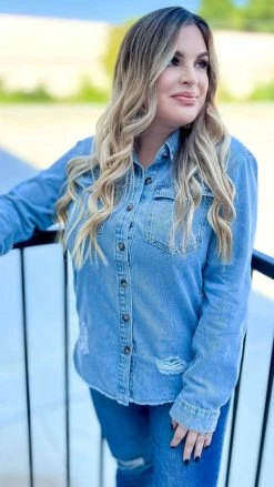 The ZigZag Stripe TOPS & TUNICS In My Favor Denim Top