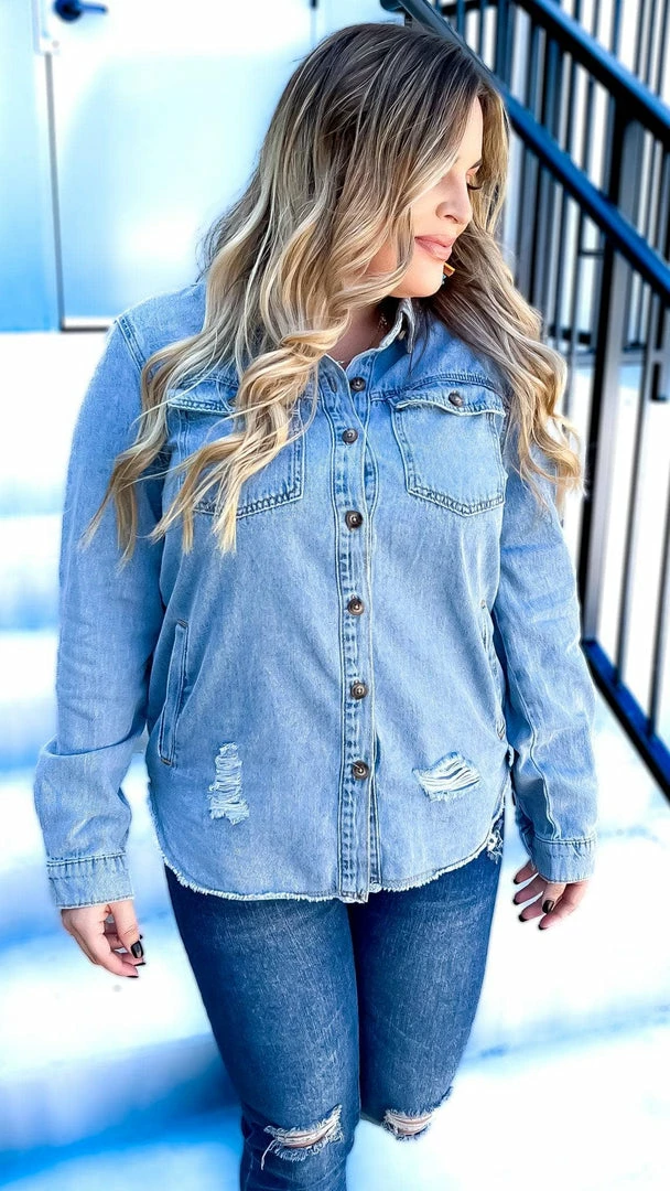 The ZigZag Stripe TOPS & TUNICS In My Favor Denim Top