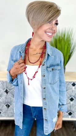 The ZigZag Stripe TOPS & TUNICS In My Favor Denim Top