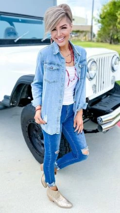 The ZigZag Stripe TOPS & TUNICS In My Favor Denim Top