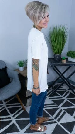 The ZigZag Stripe Ivory Boyfriend Tee