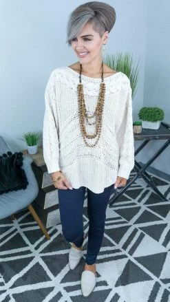 Davi & Dani Ivory Minimalist Sweater [NO RETURNS] TOPS & TUNICS