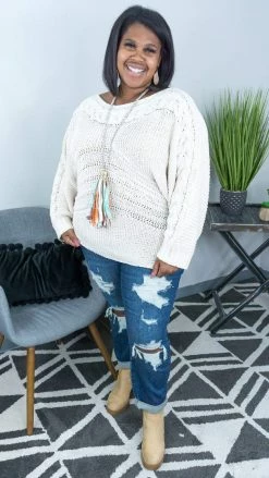 Davi & Dani Ivory Minimalist Sweater [NO RETURNS] TOPS & TUNICS