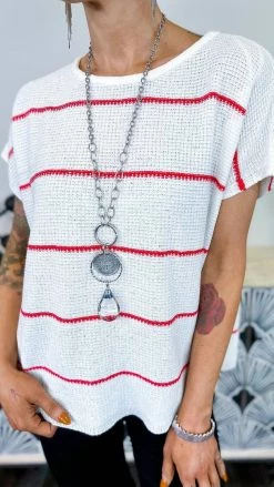 The ZigZag Stripe Ivory Miss Popular Top TOPS & TUNICS