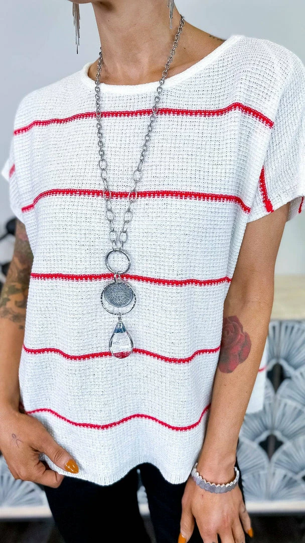 The ZigZag Stripe Ivory Miss Popular Top TOPS & TUNICS