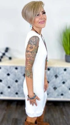 The ZigZag Stripe Ivory Next One Up Dress DRESSES