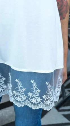 The ZigZag Stripe Ivory Reverie Lace Trim Tank