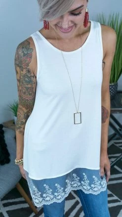 The ZigZag Stripe Ivory Reverie Lace Trim Tank