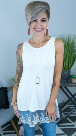 The ZigZag Stripe Ivory Reverie Lace Trim Tank