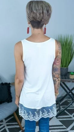 The ZigZag Stripe Ivory Reverie Lace Trim Tank