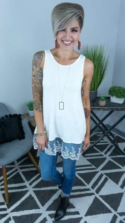 The ZigZag Stripe Ivory Reverie Lace Trim Tank