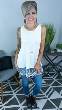 The ZigZag Stripe Ivory Reverie Lace Trim Tank