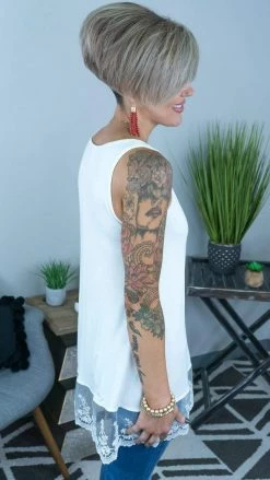 The ZigZag Stripe Ivory Reverie Lace Trim Tank