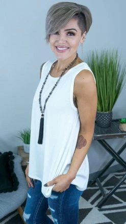 The ZigZag Stripe Ivory Ribbed Right On Time Tank TOPS & TUNICS