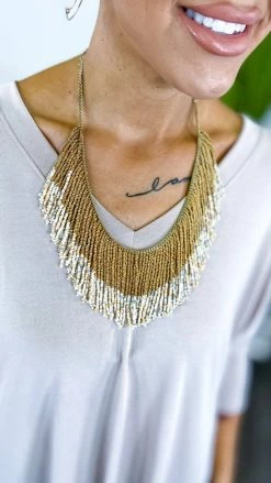 MOA Ivory Seed Bead Fringe Necklace