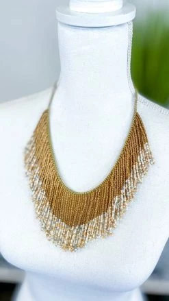 MOA Ivory Seed Bead Fringe Necklace