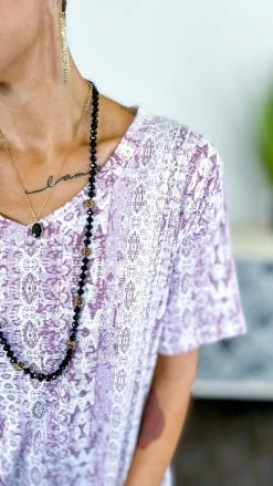 The ZigZag Stripe Lavender Aztec Boyfriend V-Neck Tee [NO RETURNS] TOPS & TUNICS