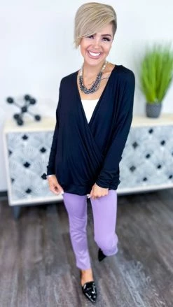 The ZigZag Stripe Lavender Basic Ponte Pants BOTTOMS