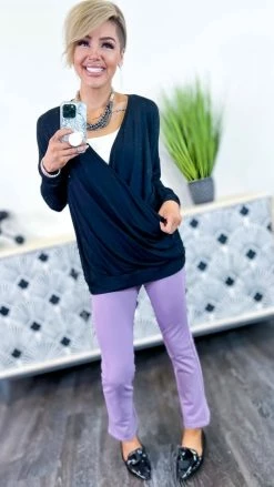 The ZigZag Stripe Lavender Basic Ponte Pants BOTTOMS