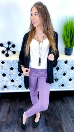 The ZigZag Stripe Lavender Skinny Ponte Pants BOTTOMS