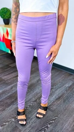 The ZigZag Stripe Lavender Skinny Ponte Pants BOTTOMS