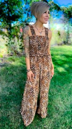 The ZigZag Stripe JUMPSUITS & ROMPERS Leopard Dinner Date Jumpsuit