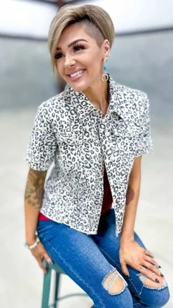 The ZigZag Stripe OUTERWEAR Leopard Let's Escape Denim Jacket