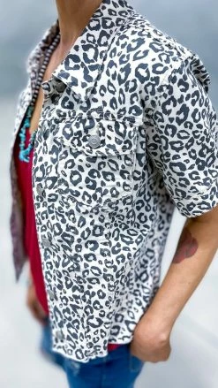 The ZigZag Stripe OUTERWEAR Leopard Let's Escape Denim Jacket