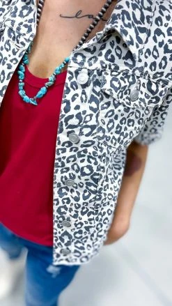 The ZigZag Stripe OUTERWEAR Leopard Let's Escape Denim Jacket