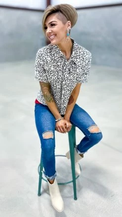 The ZigZag Stripe OUTERWEAR Leopard Let's Escape Denim Jacket