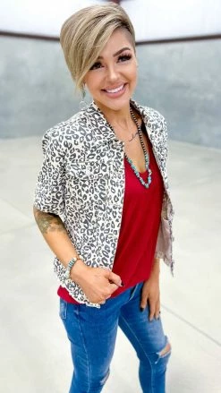 The ZigZag Stripe OUTERWEAR Leopard Let's Escape Denim Jacket