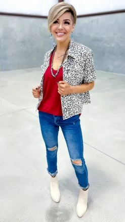 The ZigZag Stripe OUTERWEAR Leopard Let's Escape Denim Jacket