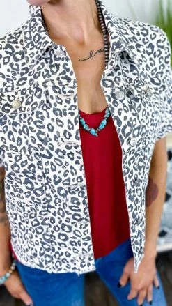 The ZigZag Stripe OUTERWEAR Leopard Let's Escape Denim Jacket