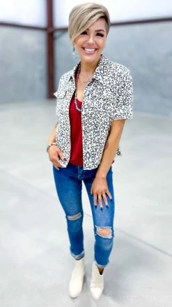 The ZigZag Stripe OUTERWEAR Leopard Let's Escape Denim Jacket