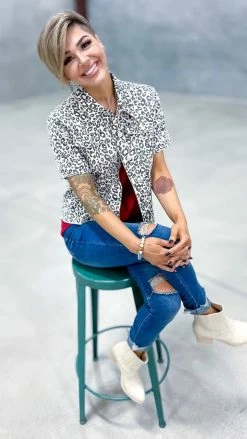 The ZigZag Stripe OUTERWEAR Leopard Let's Escape Denim Jacket