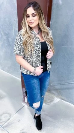 The ZigZag Stripe OUTERWEAR Leopard Let's Escape Denim Jacket