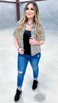 The ZigZag Stripe OUTERWEAR Leopard Let's Escape Denim Jacket