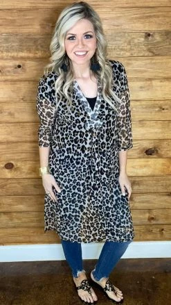 The ZigZag Stripe TOPS & TUNICS Leopard Mesh Tunic