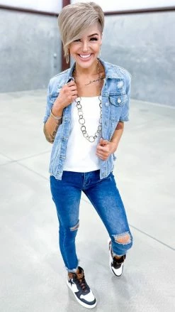 The ZigZag Stripe Let's Escape Denim Jacket