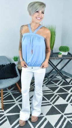 The ZigZag Stripe TOPS & TUNICS FINAL SALE // Light Blue Outstanding Reasons Top